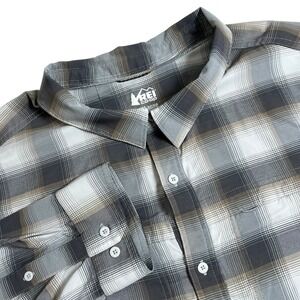 REI Mens XXL Multicolor Plaid Long Roll‎ Tab Sleeve Vented Back Button Up Shirt